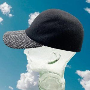 Black Wool Herringbone Baseball Cap OS
